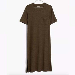 Madewell Ribbed Pocket Tee Midi Dress in 'Kale'